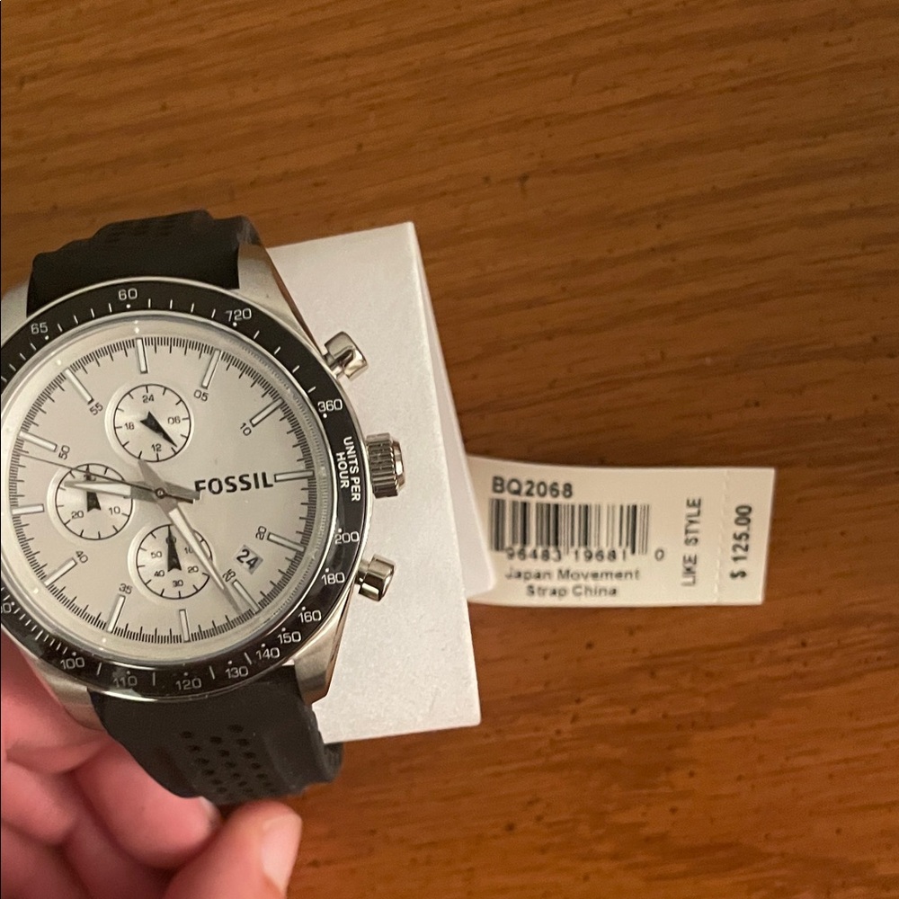 Fossil Silver Dial Men's Watch with Black Strap